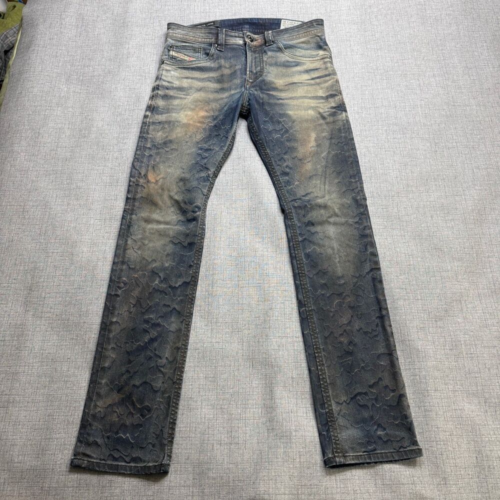 Diesel Thavar Jeans Men's 29x30 Blue Slim Skinny DNA Mutation Collection Rust